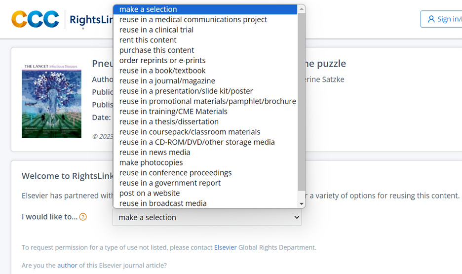 rights usage menu screen